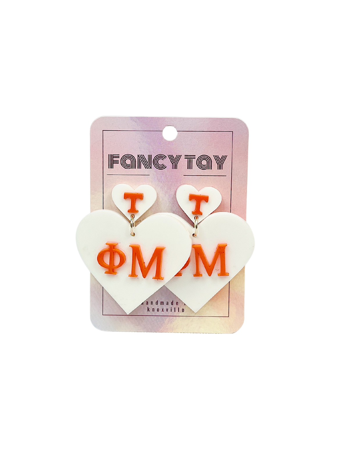 university of tennessee orange and white sorority heart dangle earrings phi mu