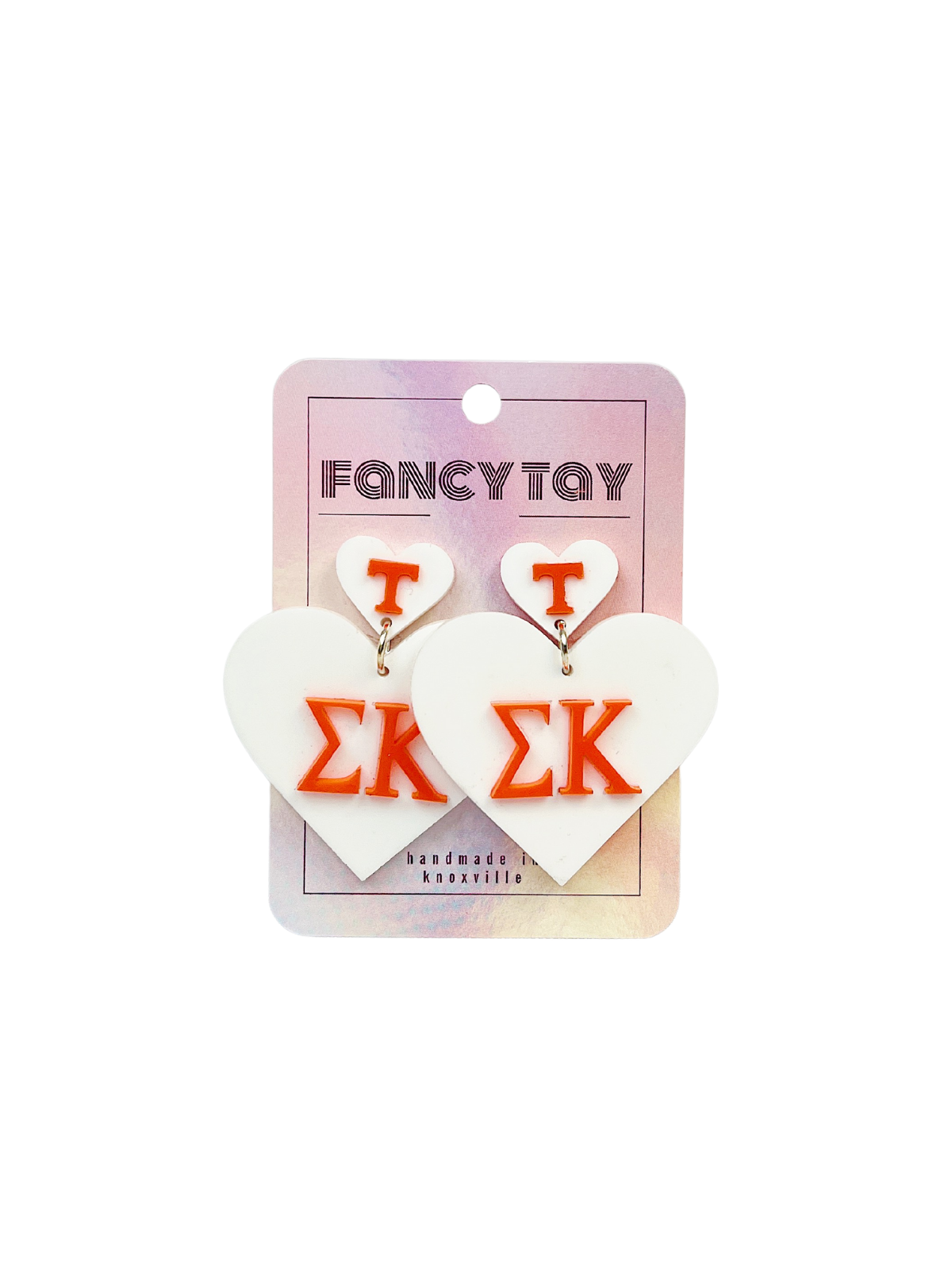 university of tennessee orange and white sorority heart dangle earrings sigma kappa