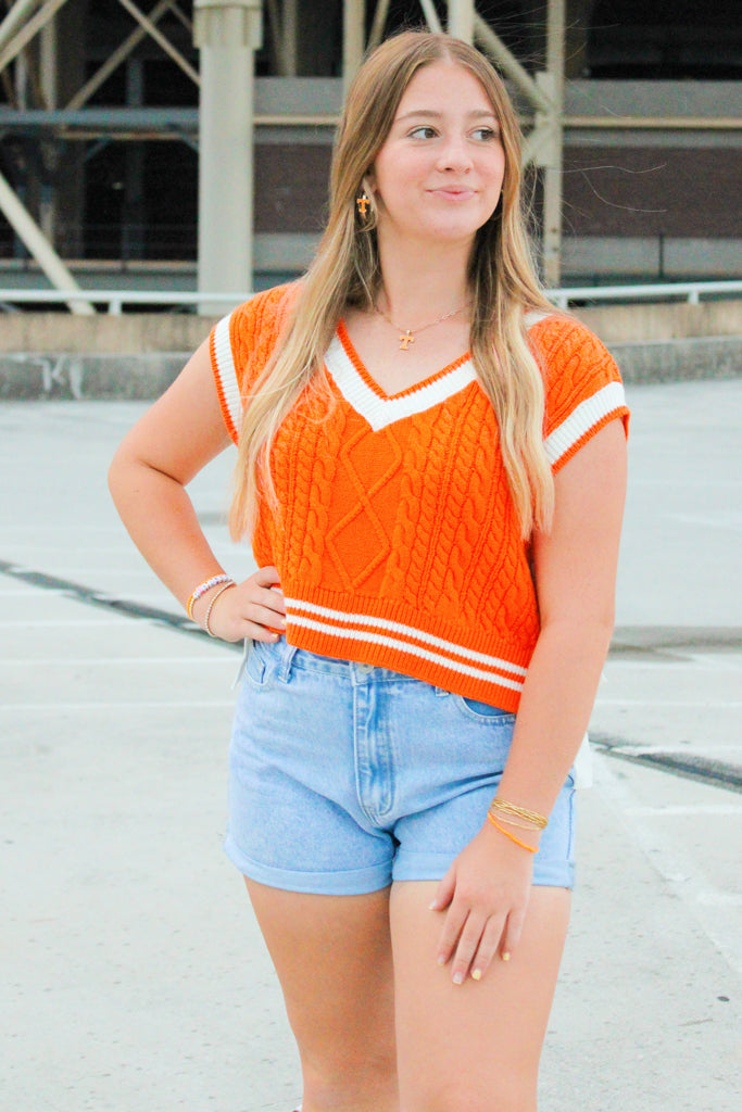 tennessee stripes and bows sweater vest in orange-front