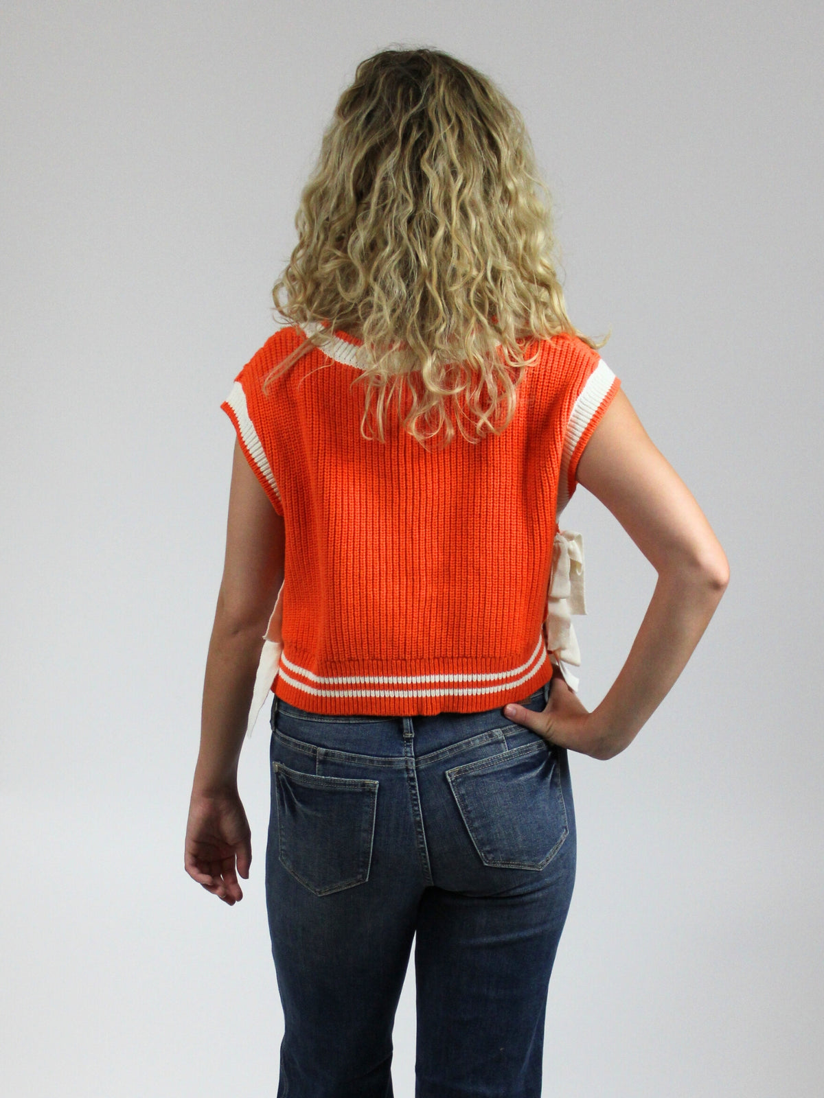 tennessee stripes and bows sweater vest in orange-back