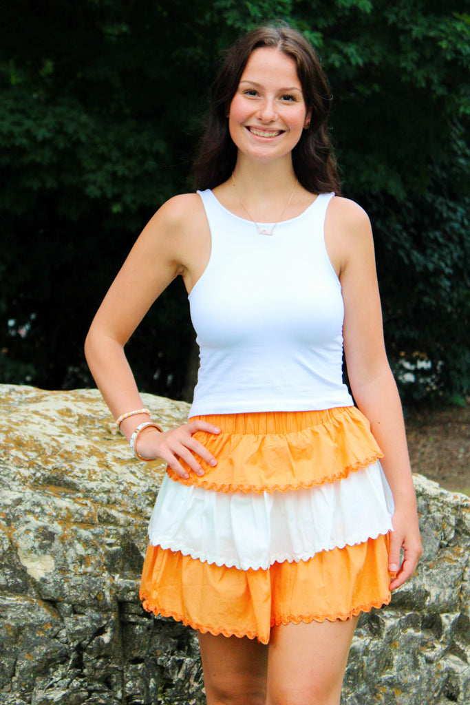 tennessee traditions ric rack color block skirt in orange and white-front