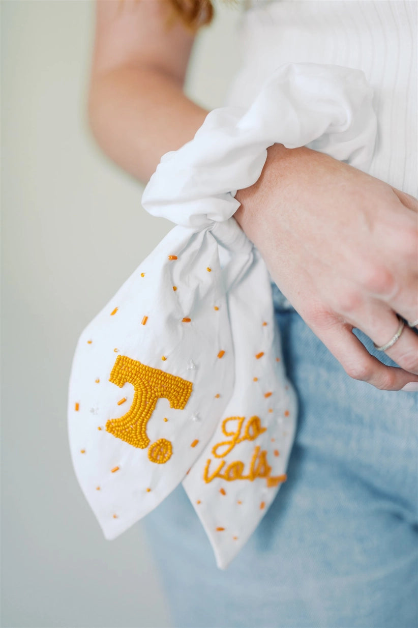 Tennessee Vols Orange & White Beaded Scrunchie