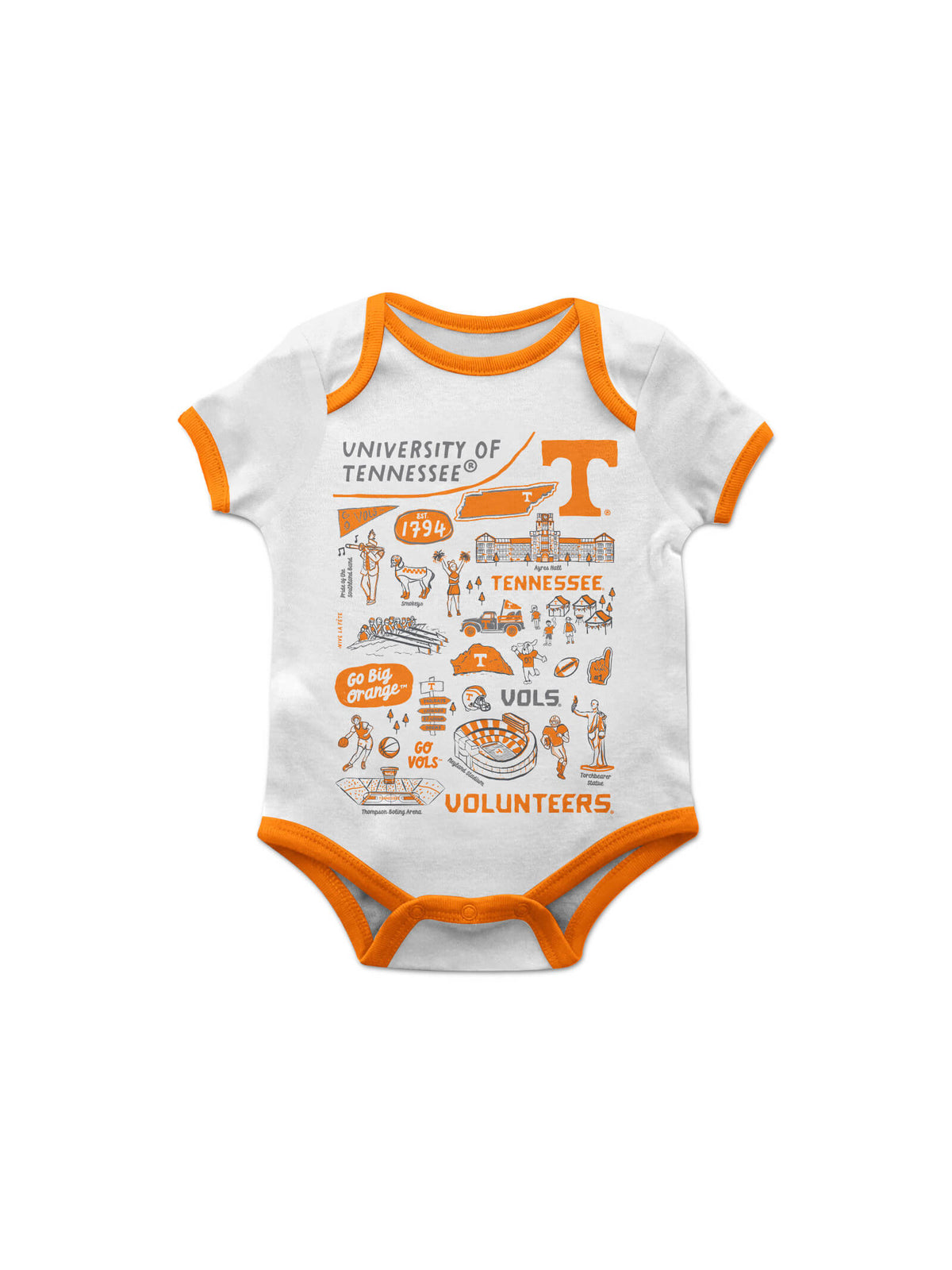 tennessee volunteers hand sketched artwork baby bodysuit for tennessee volunteers game day