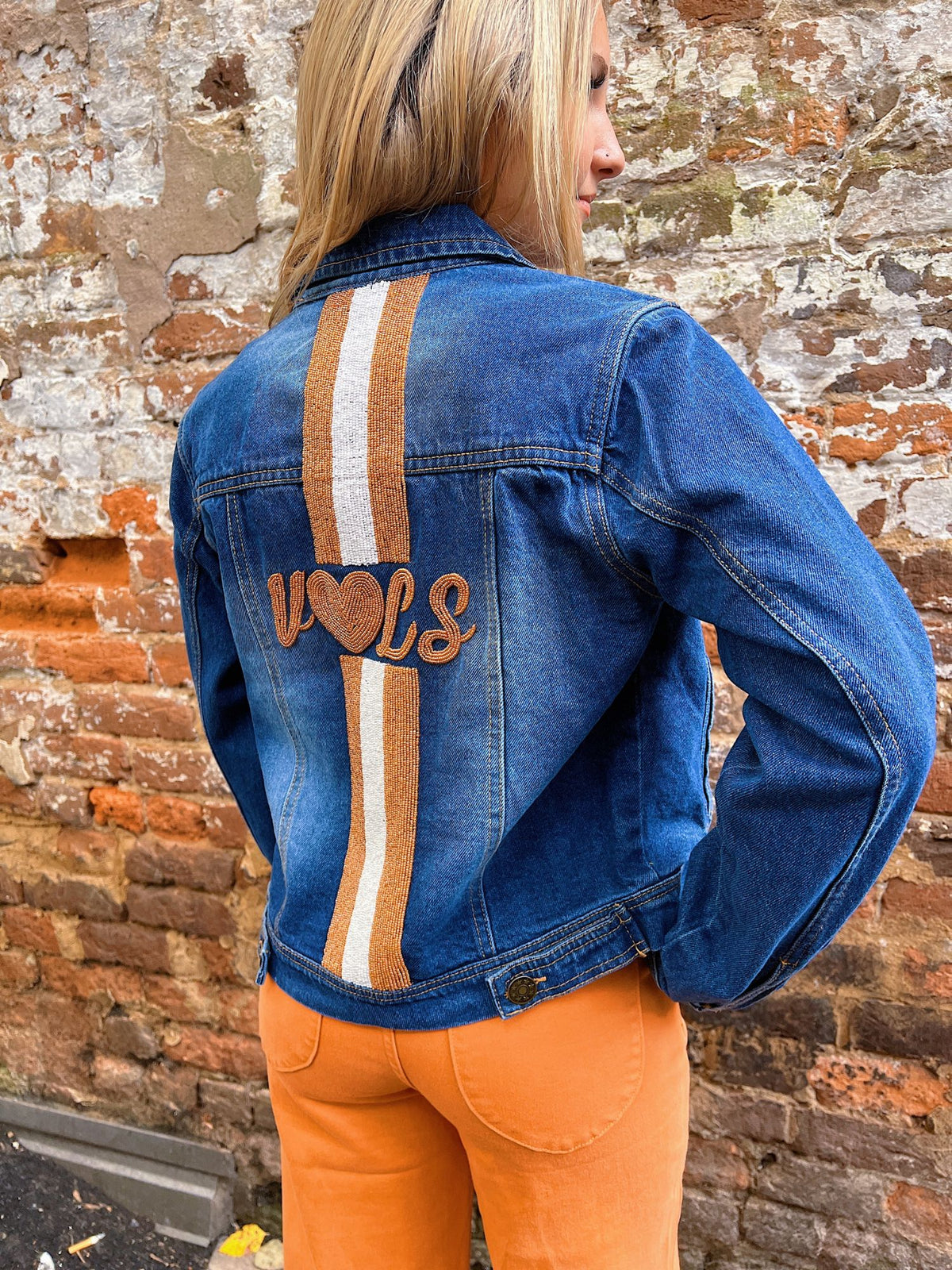 tennessee vols heart denim jacket denim orange white