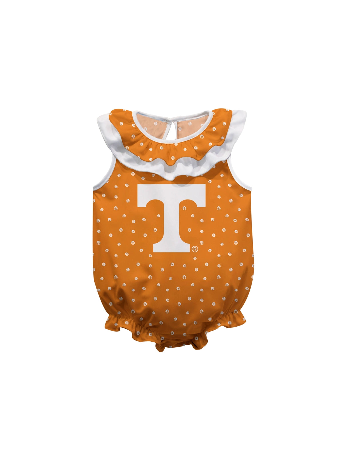 tennessee volunteers logo swirls ruffle onesie for babies and toddlers for tennesee game day