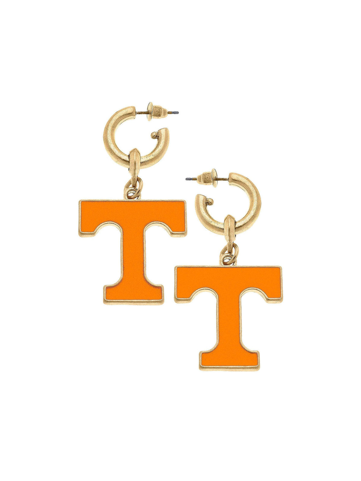 tennessee volunteers enamel drop hoop earrings for game day with orange power t