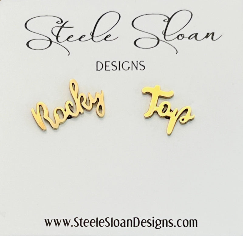 tennessee volunteers game day earrings rocky top script studs in gold