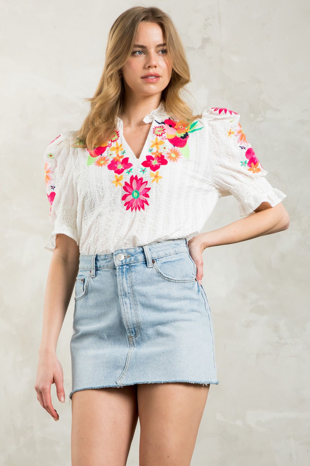 Textured Embroidered Top