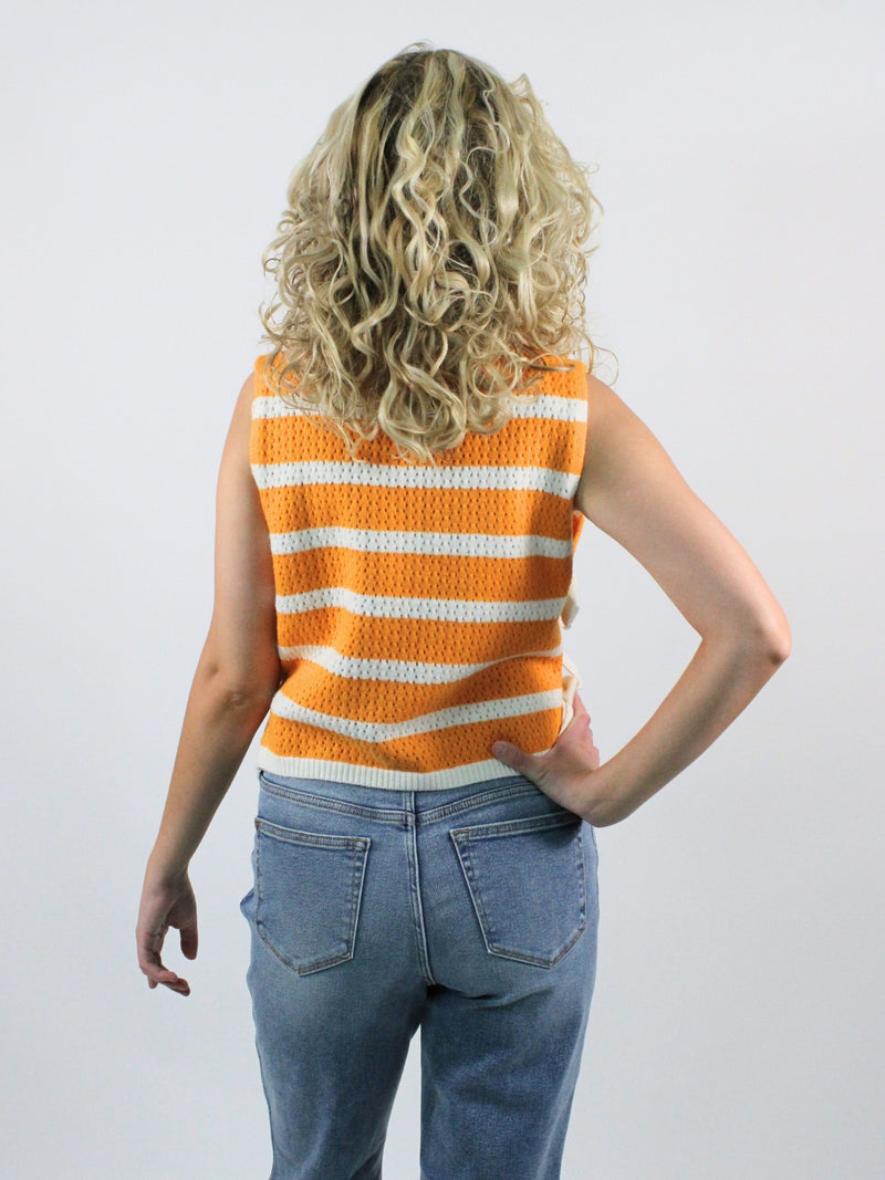 Textured Stripe Side Tied Vest Top Orange back