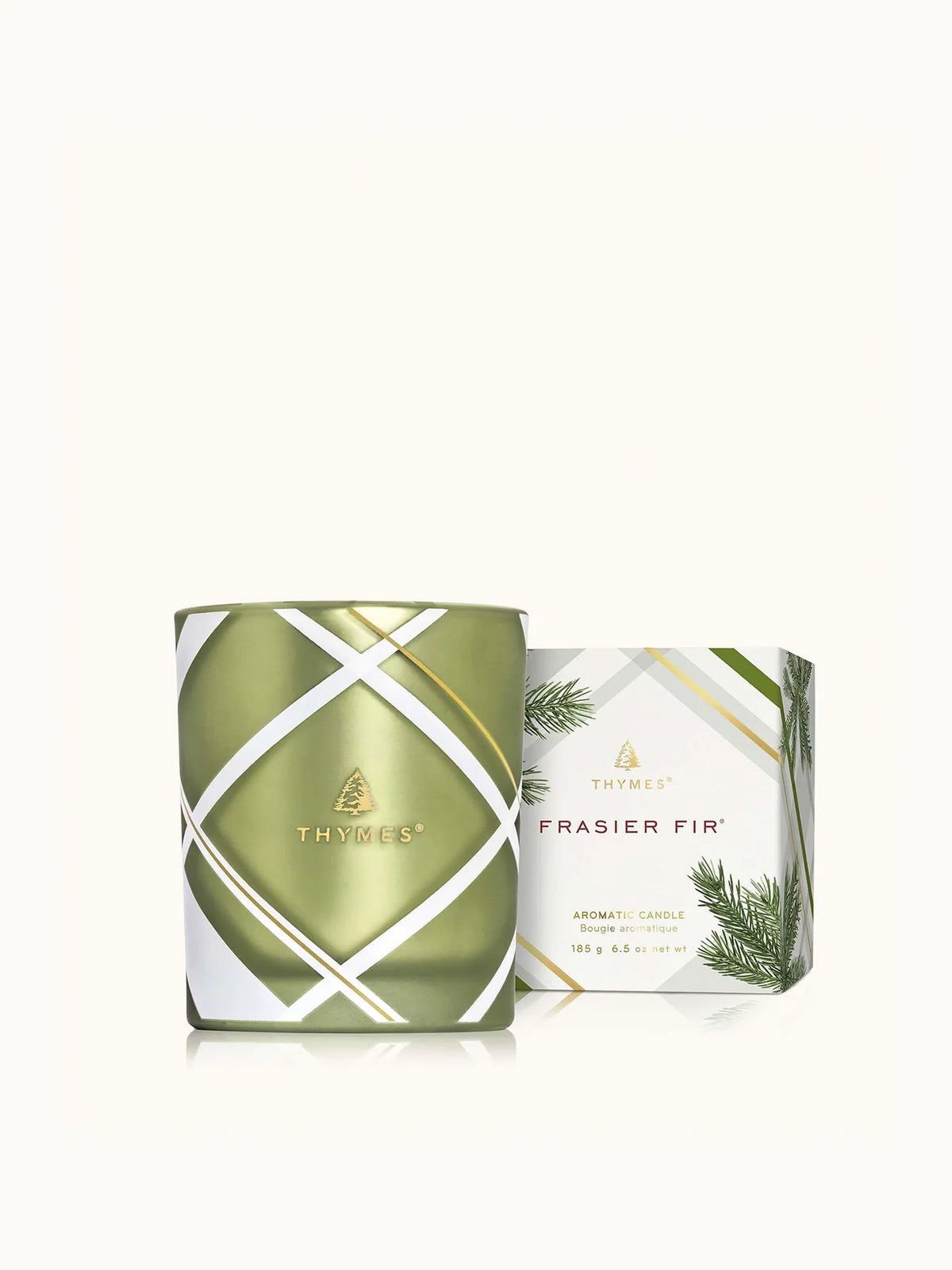 Thymes Frasier Fir Frosted Plaid Candle 6.5oz