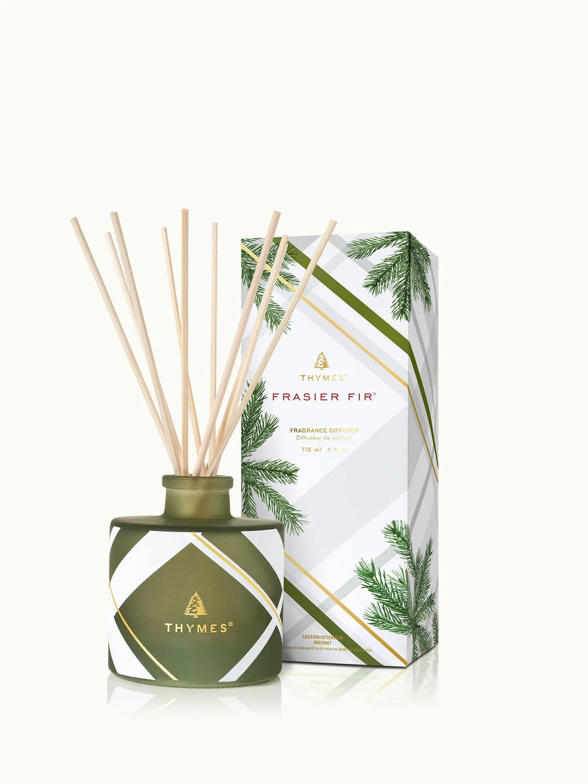 Thymes Frasier Fir Frosted Plaid Petite Reed Diffuser