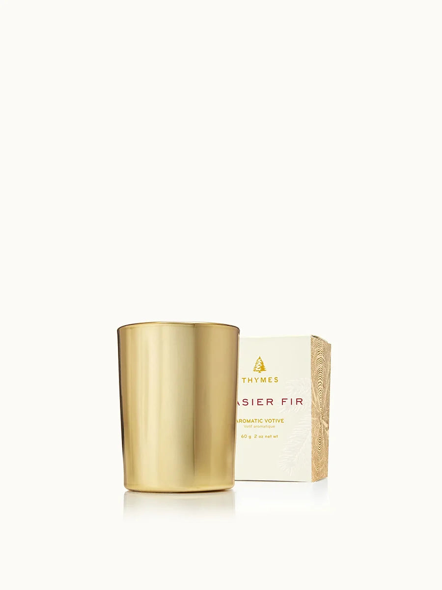 Thymes Frasier Fir Gilded Gold Votive Candle 2.0z