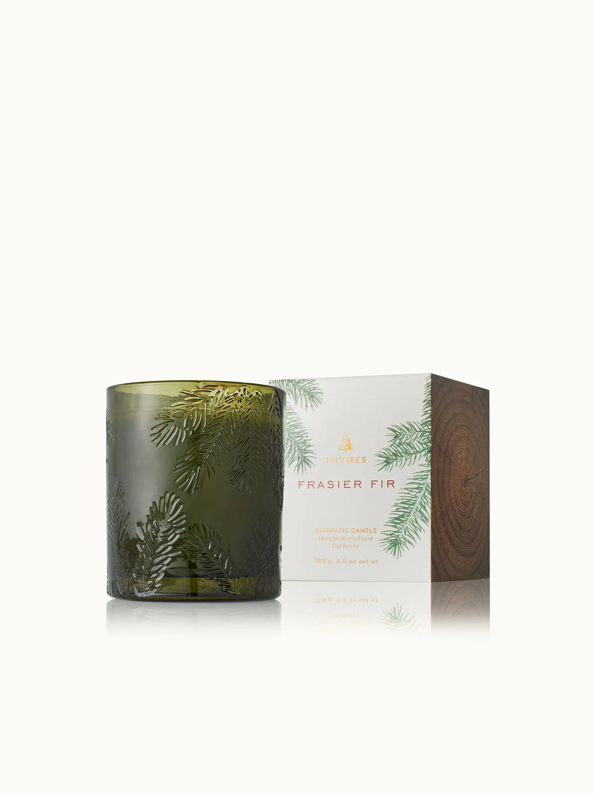 Thymes Frasier Fir Heritage Molded Green Glass Candle 6.5 oz