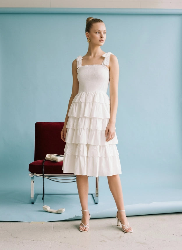 layered ruffle dress midi Tiered Ruffle Midi Dress