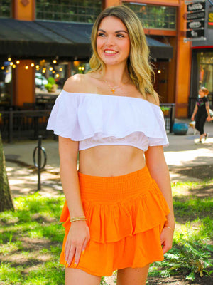 Tiered Smock Ruffle Mini Skirt Orange