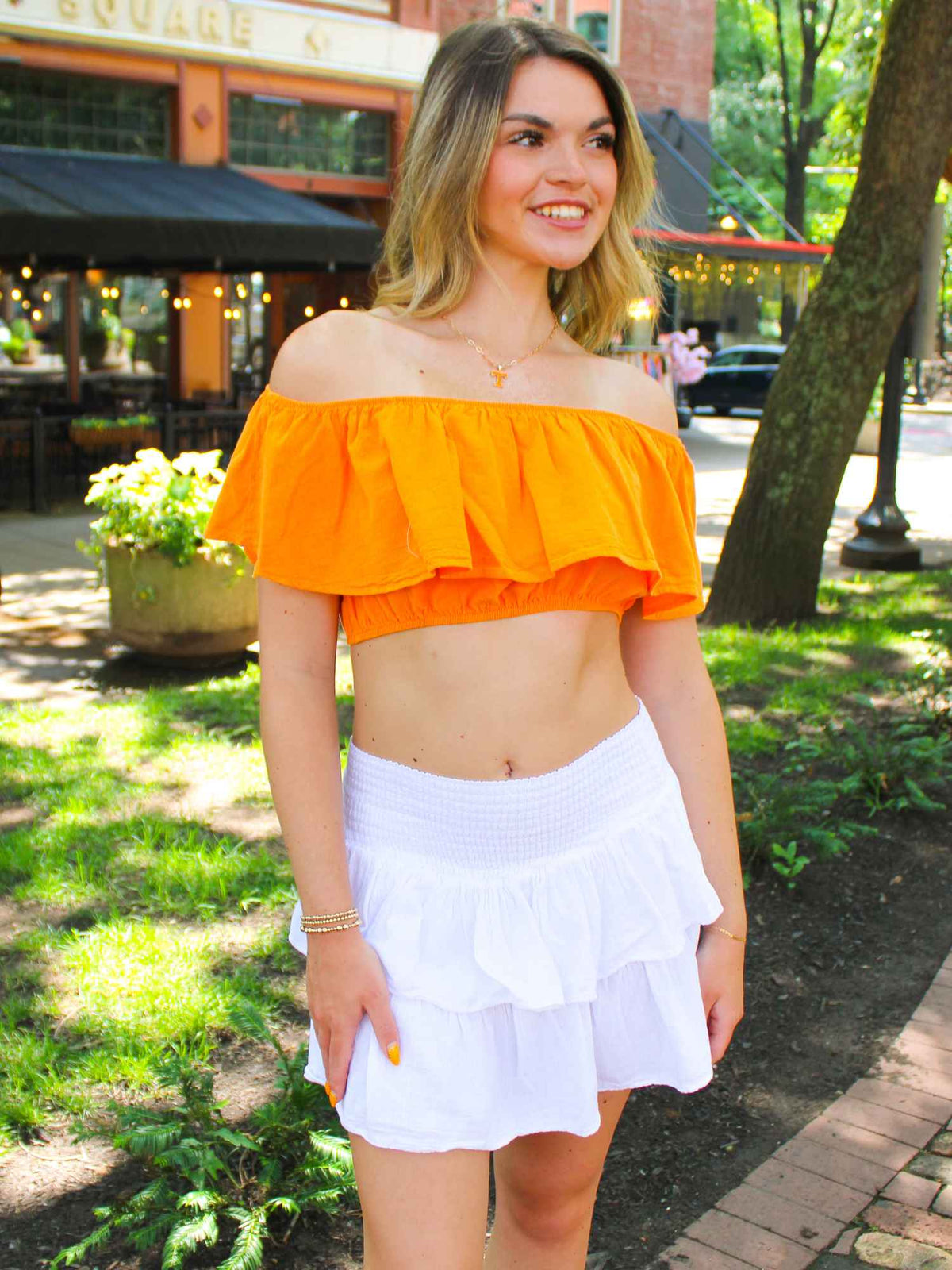 Tiered Smock Ruffle Mini Skirt White