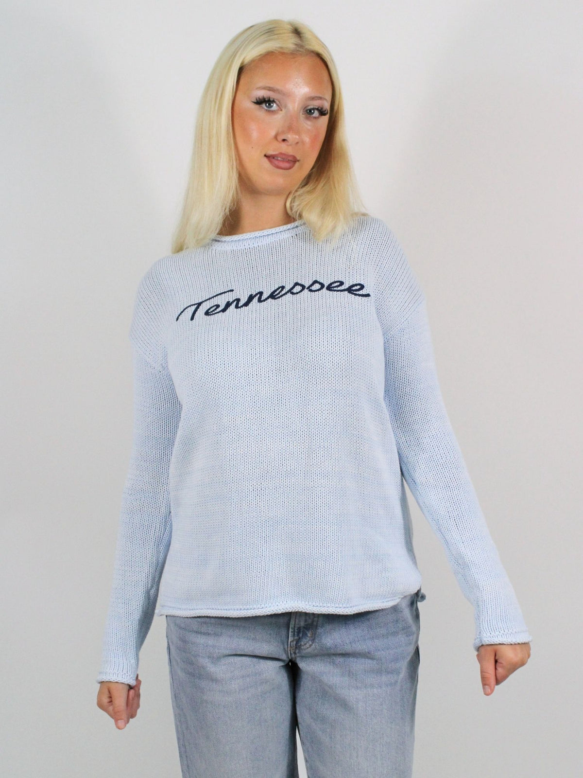 Tn Cotton Poplin Sweater Baby Blue Navy