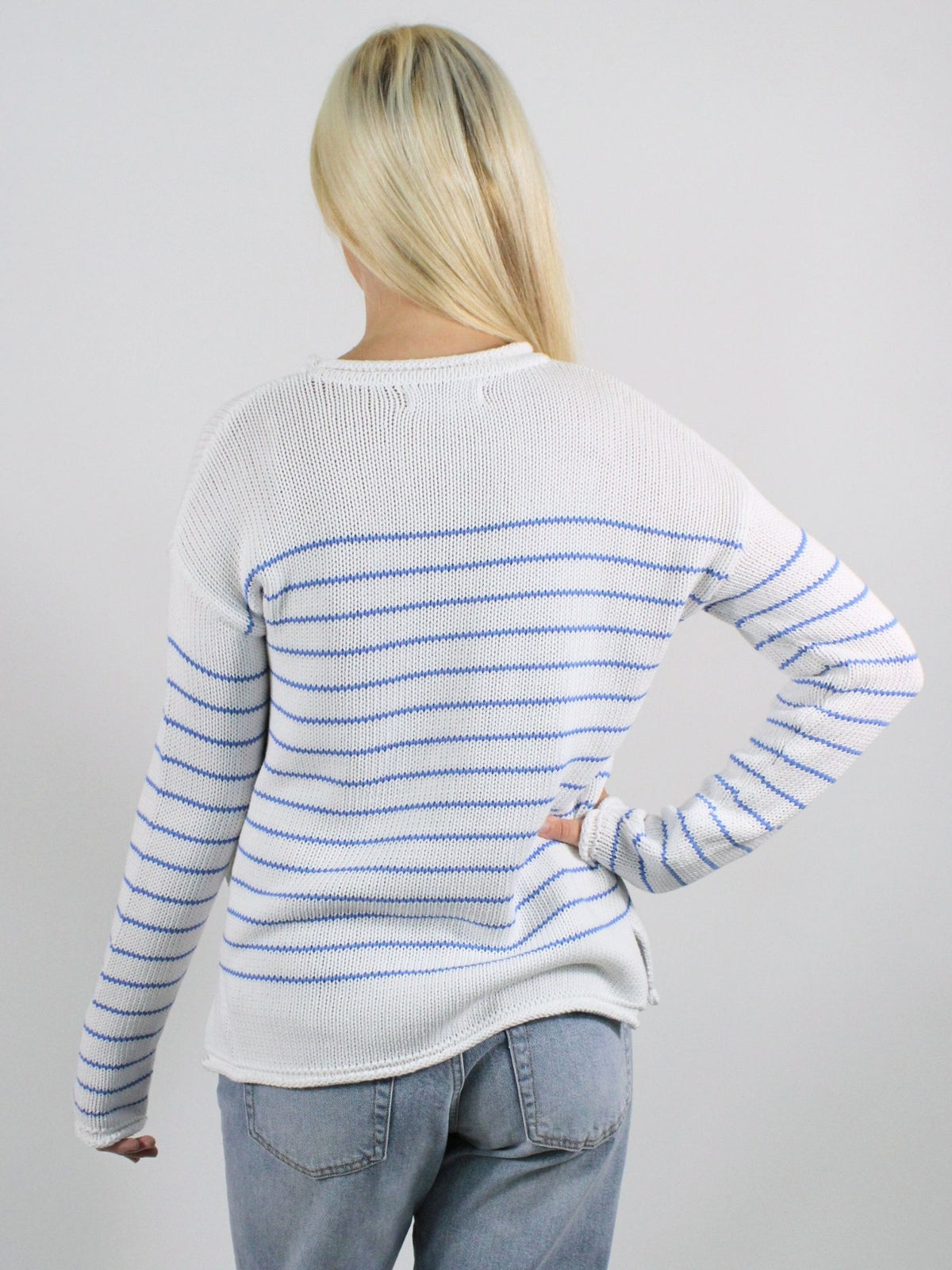 Tn Cotton Poplin Sweater Pool Blue Navy Stripe