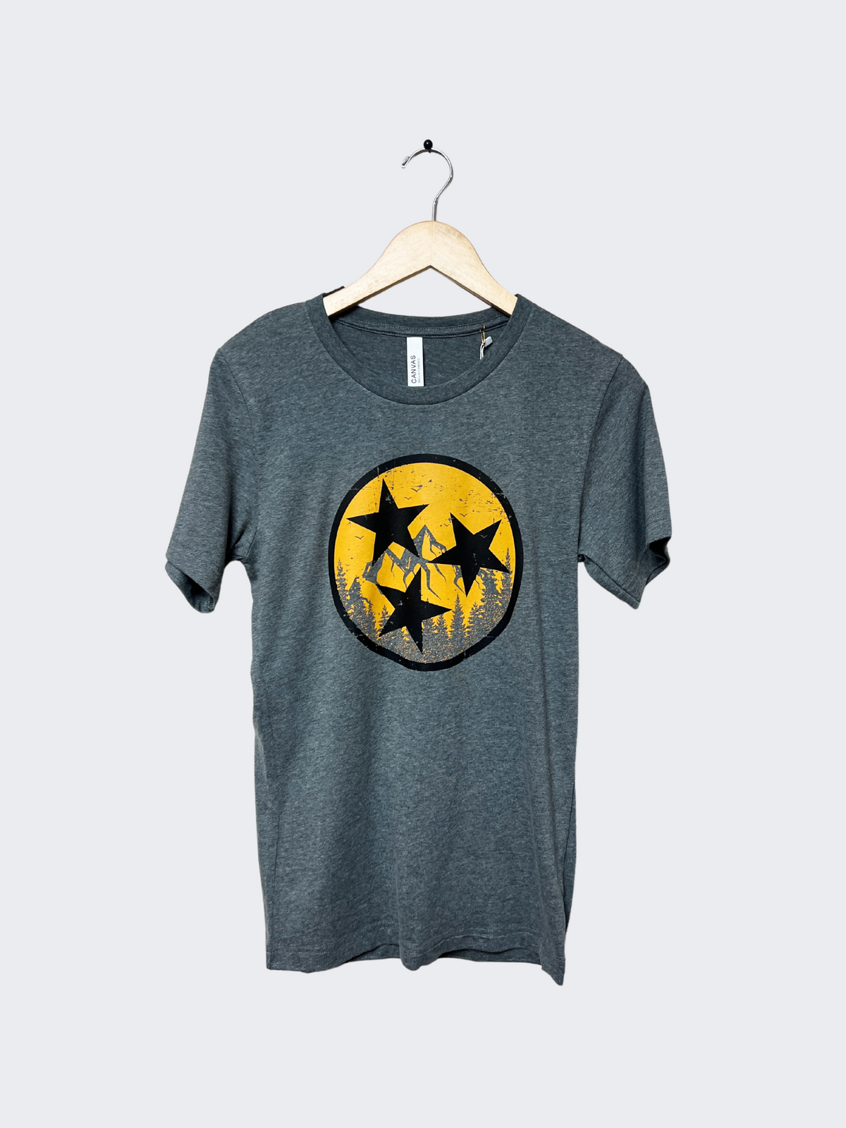 tennessee mountains tri star graphic tee in grey-front view