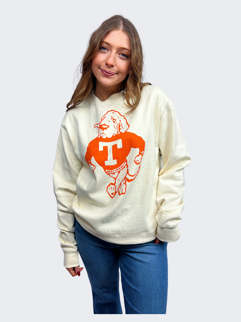 tennessee vols vintage smokey mascot sweatshirt in white-front view model 