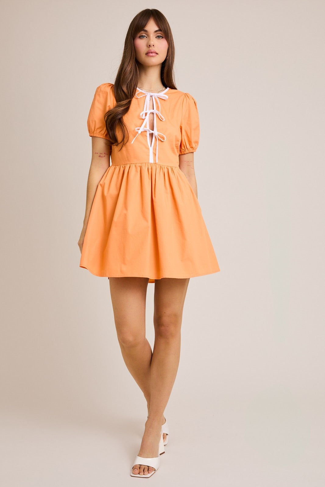 front tie mini dress Touchdown Ties Mini Dress ORANGEWHITE / M