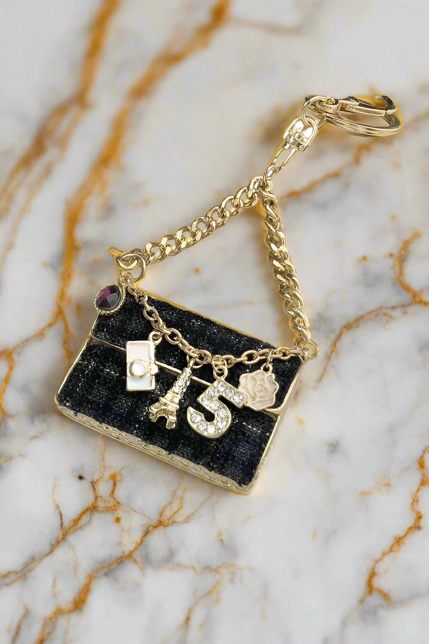 black tweed handbag mini purse bag charm