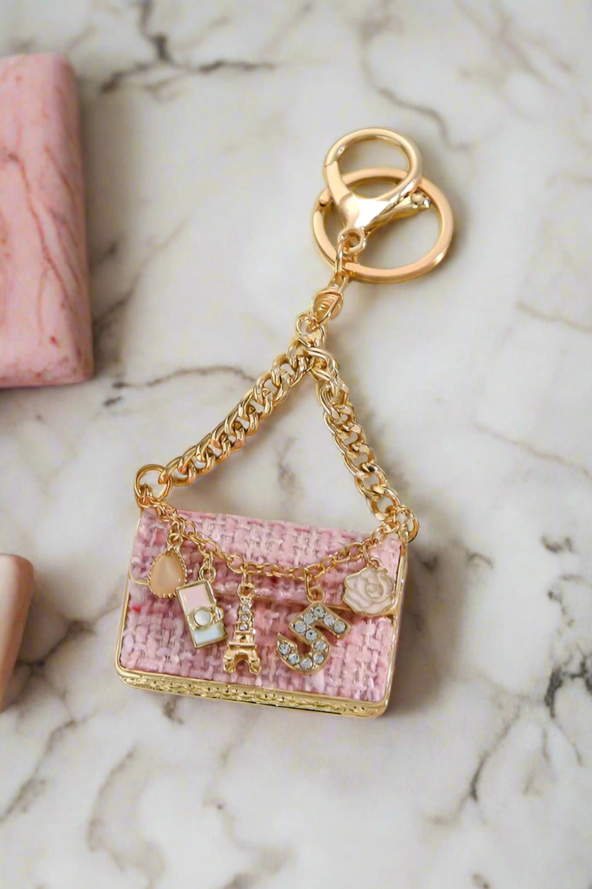 pink tweed handbag mini purse bag charm