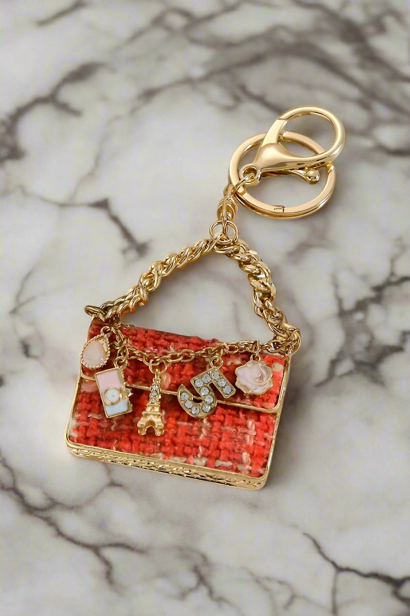 red tweed handbag mini purse bag charm