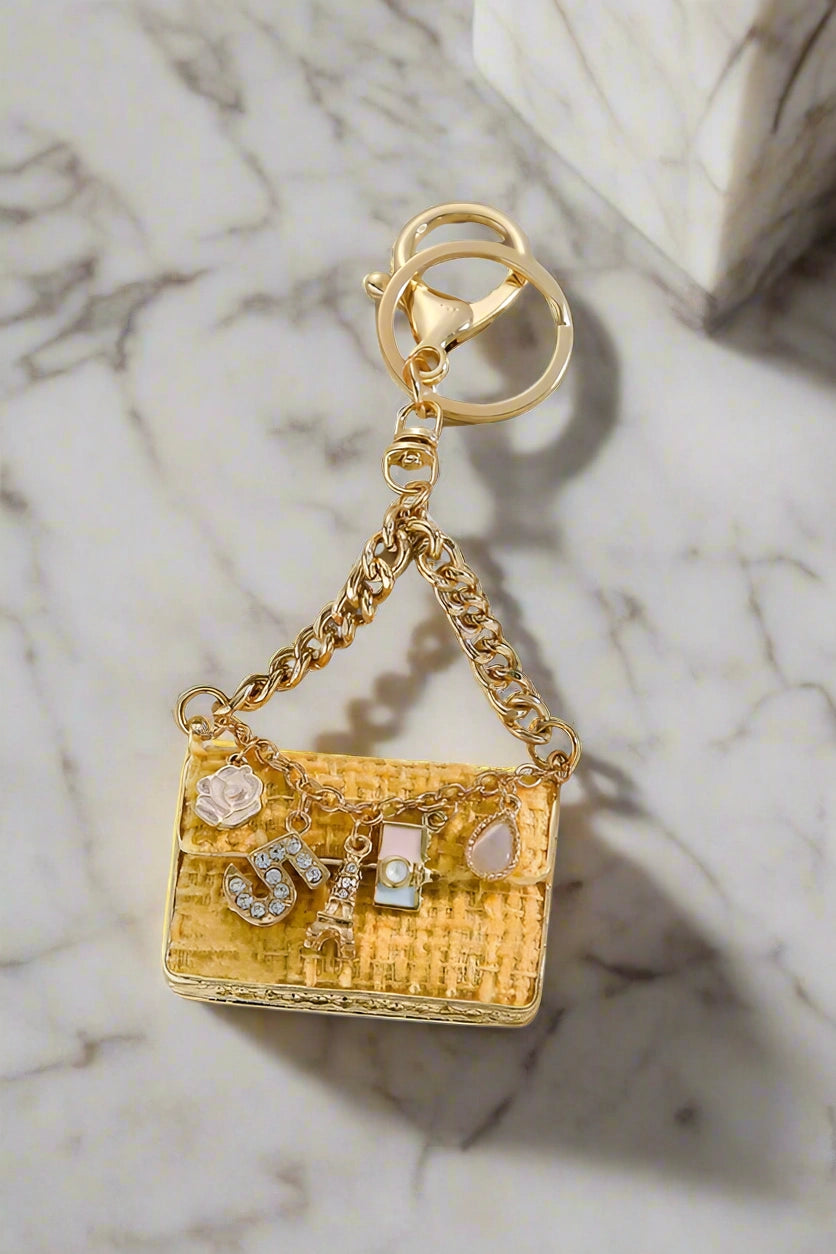 yellow tweed handbag mini purse bag charm