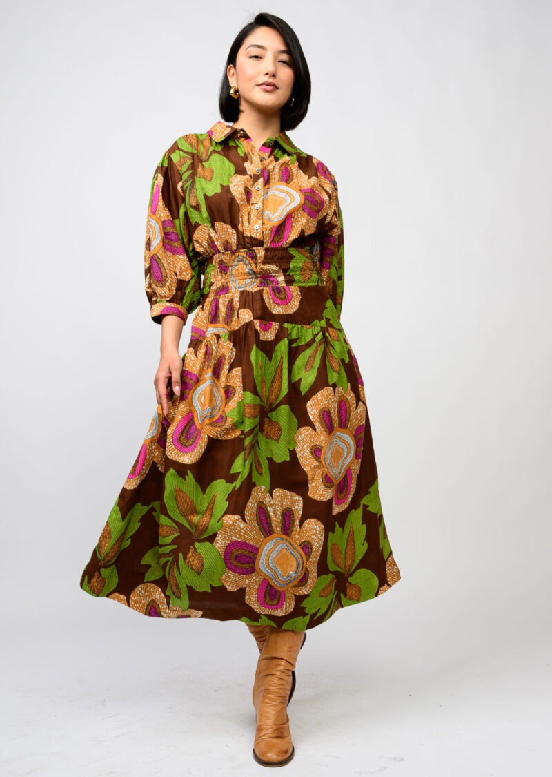 Uncle Frank Big Blooms Dress brown 