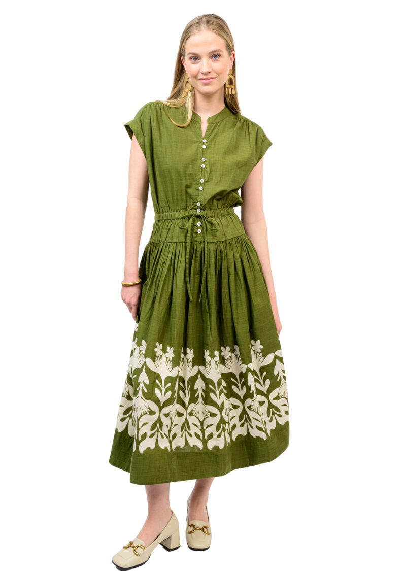 uncle frank Border Drop Waist Midi dress olive