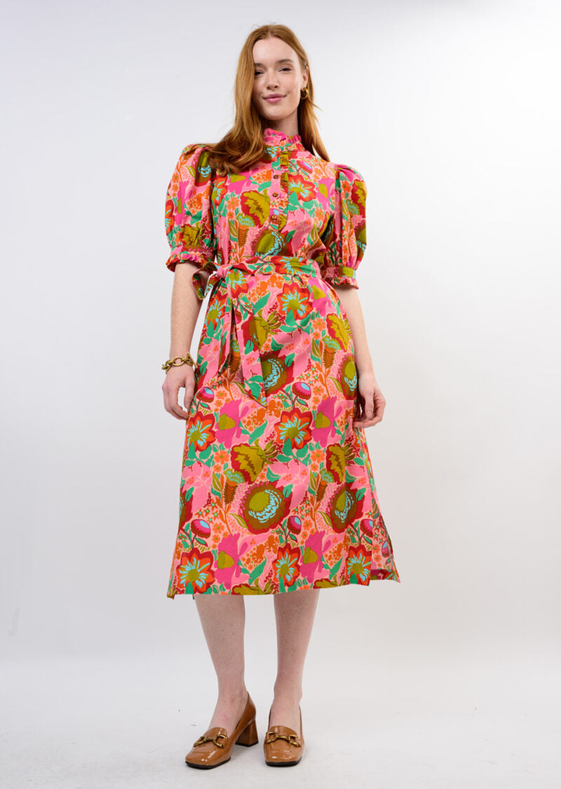 Uncle Frank Bouquet Midi Shirt Dress coral 