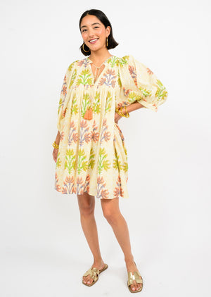 uncle frank breezy block print dress in gold 