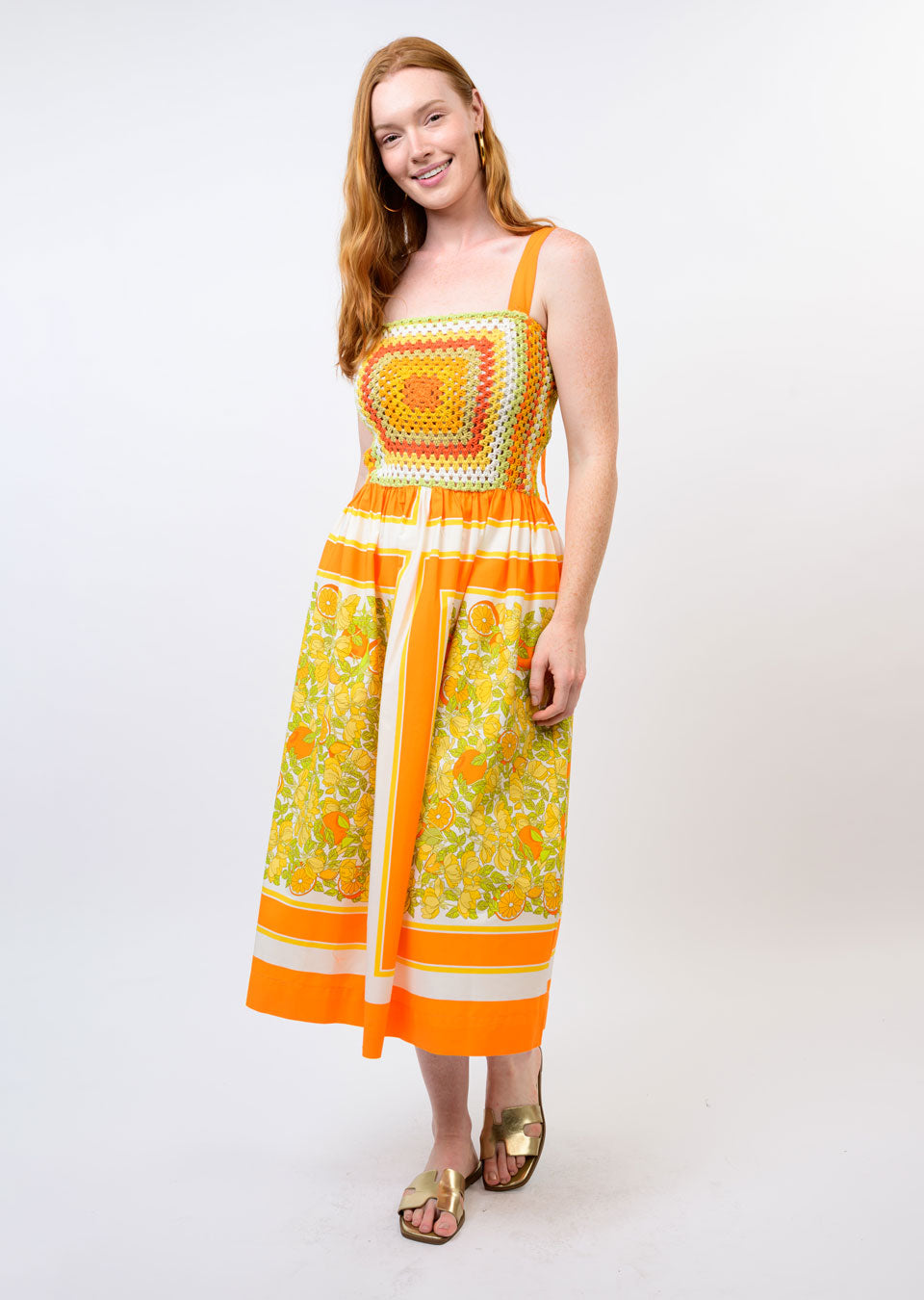 Uncle Frank Citrus Fruit Crochet Dress tangerine 
