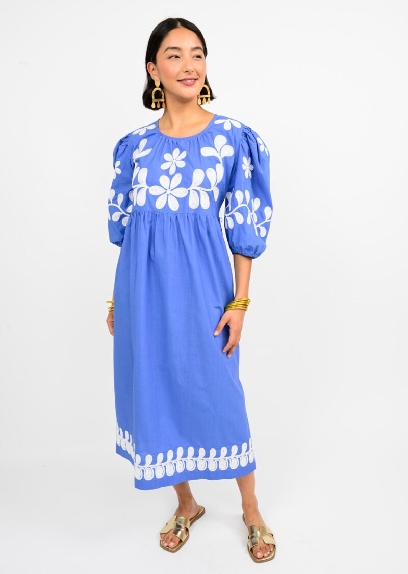 uncle frank cord embroidered dress in blue 