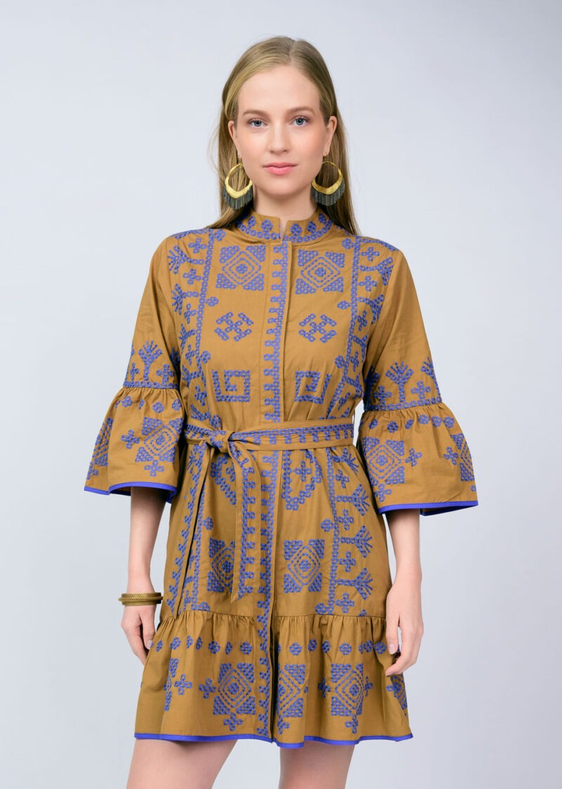 Uncle Frank Cross Stitched Dress in gold 