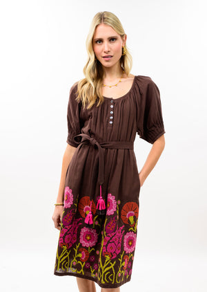 uncle frank Cross Stitch Embroidered Dress brown 