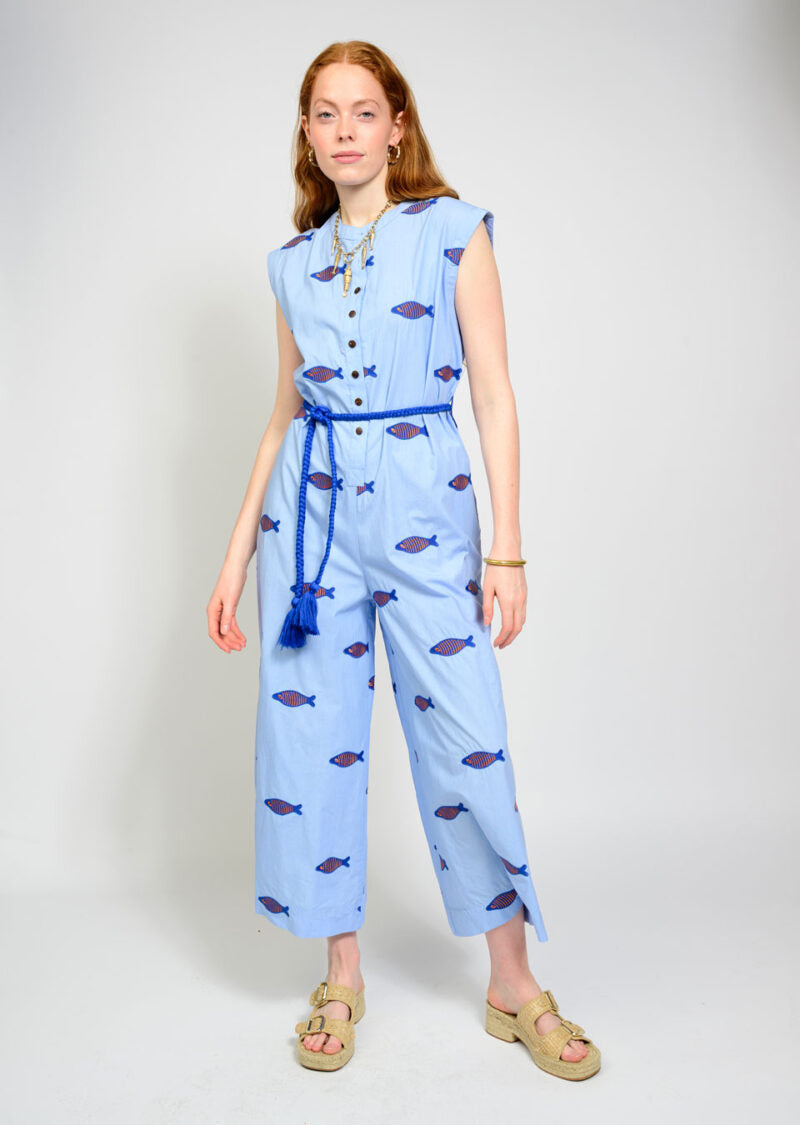 Uncle Frank Embroidered Fish Jumpsuit blue 
