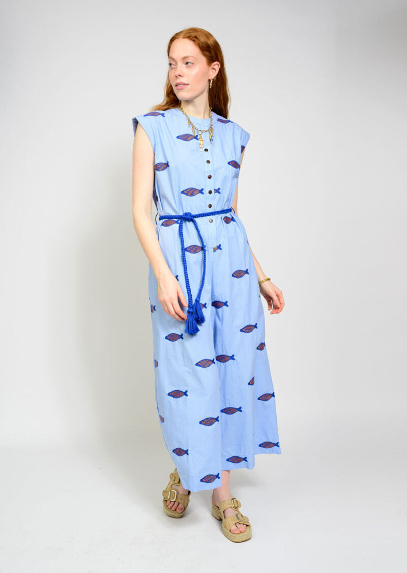 Uncle Frank Embroidered Fish Jumpsuit blue 