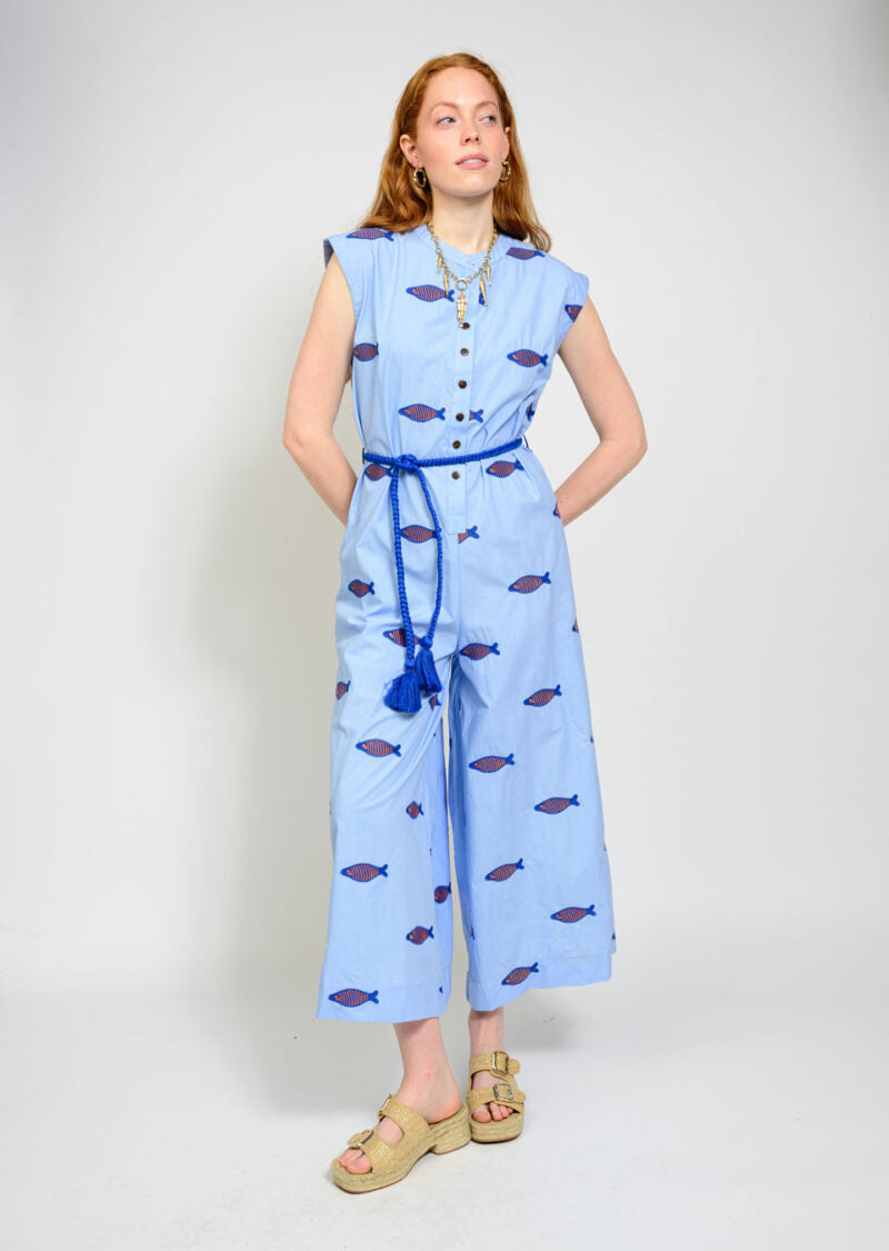 Uncle Frank Embroidered Fish Jumpsuit blue 