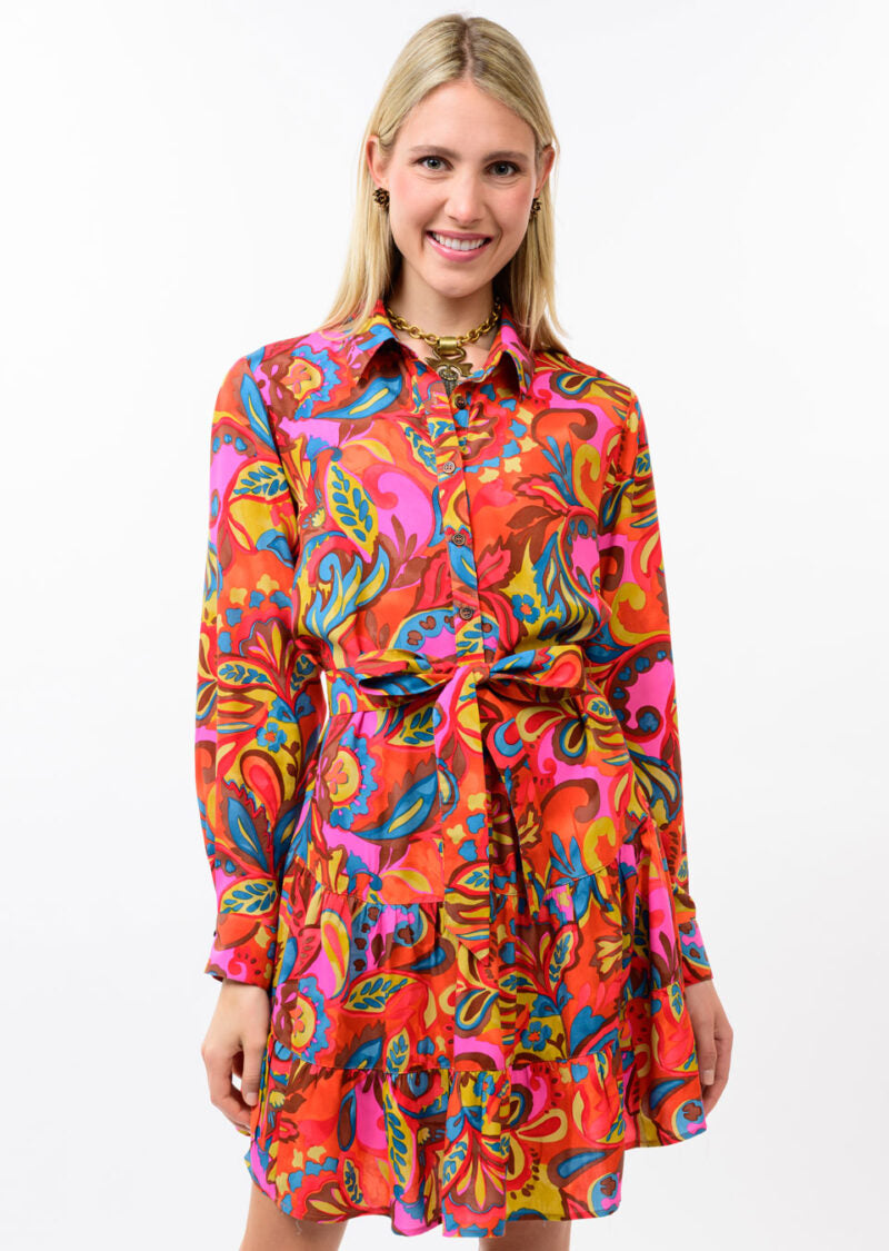 Uncle Frank Flounce Hem Shirt Dress multi 