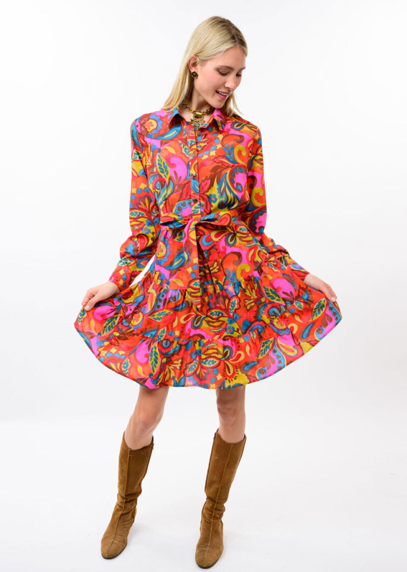 Uncle Frank Flounce Hem Shirt Dress multi 