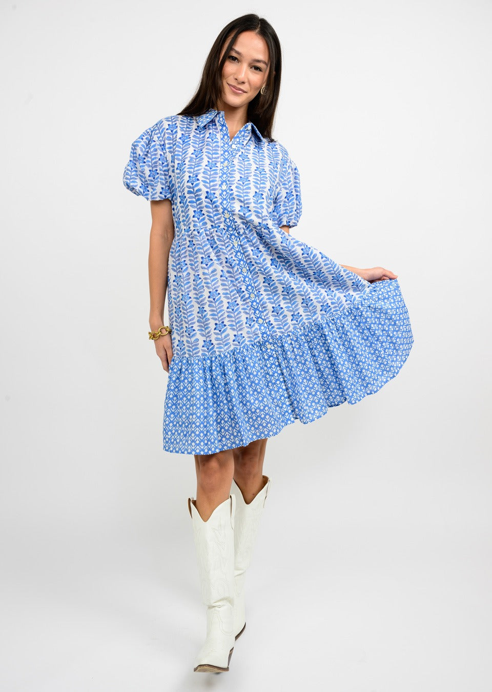 Uncle Frank Got The Blues Puff Sleeve Dress in blue 