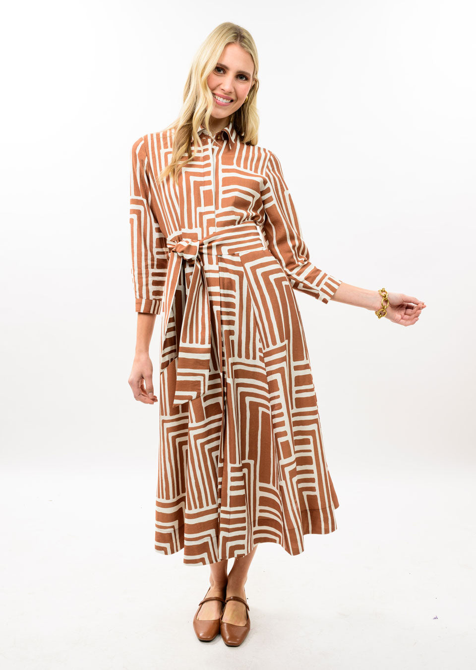 Uncle Frank Graphic Shirt Dress  carmel