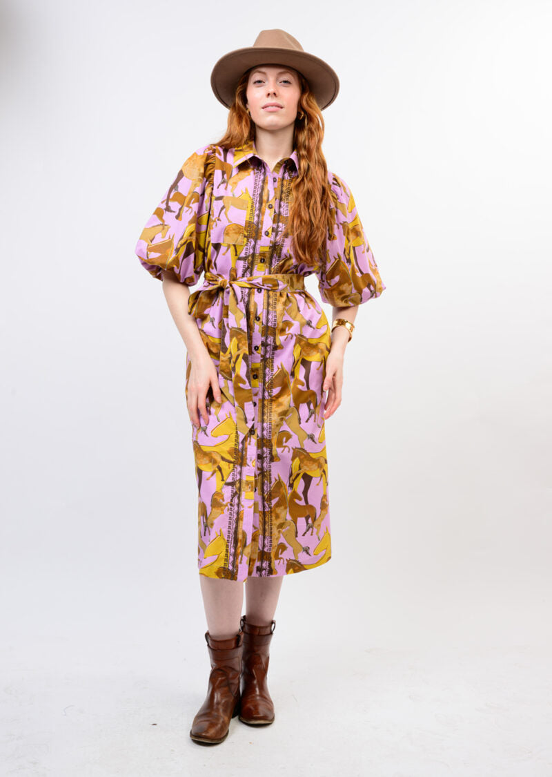 Uncle Frank Horse Print Shirt Dress lavender 
