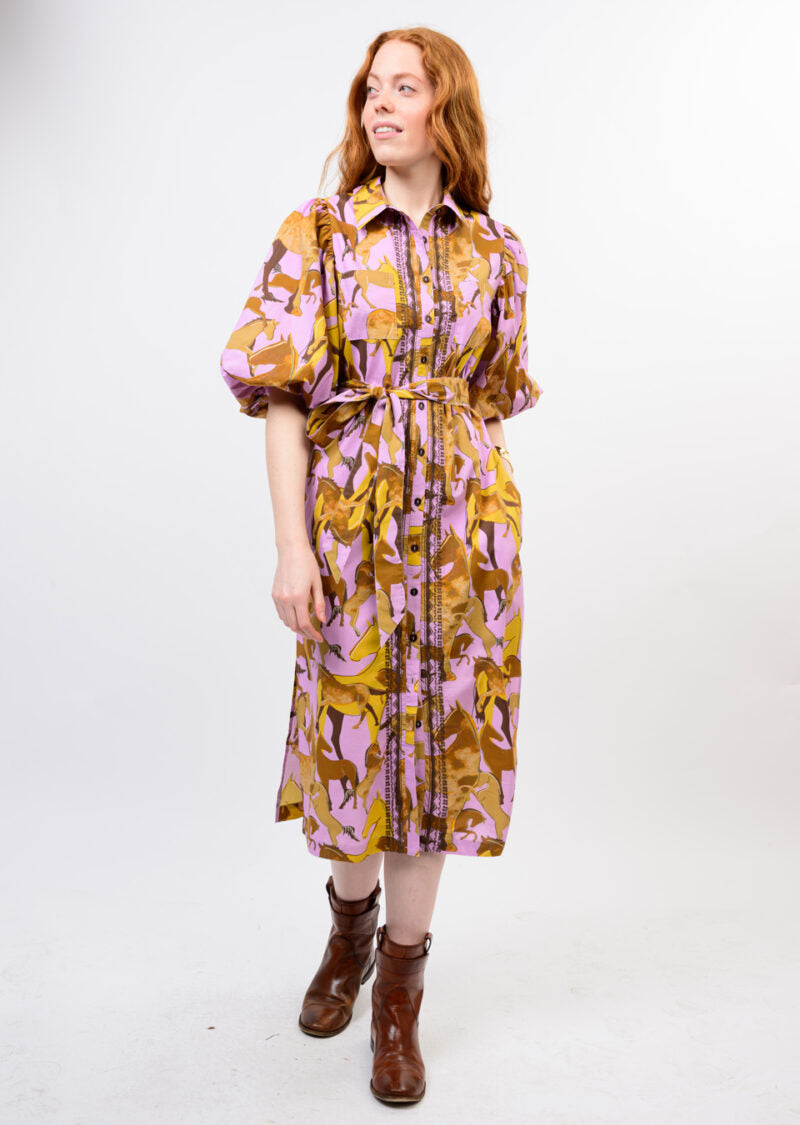 Uncle Frank Horse Print Shirt Dress lavender 