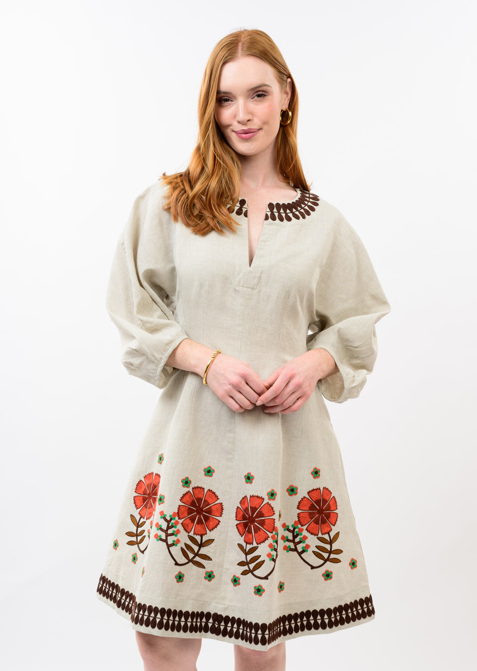 Uncle Frank Linen Border Embroidery Dress