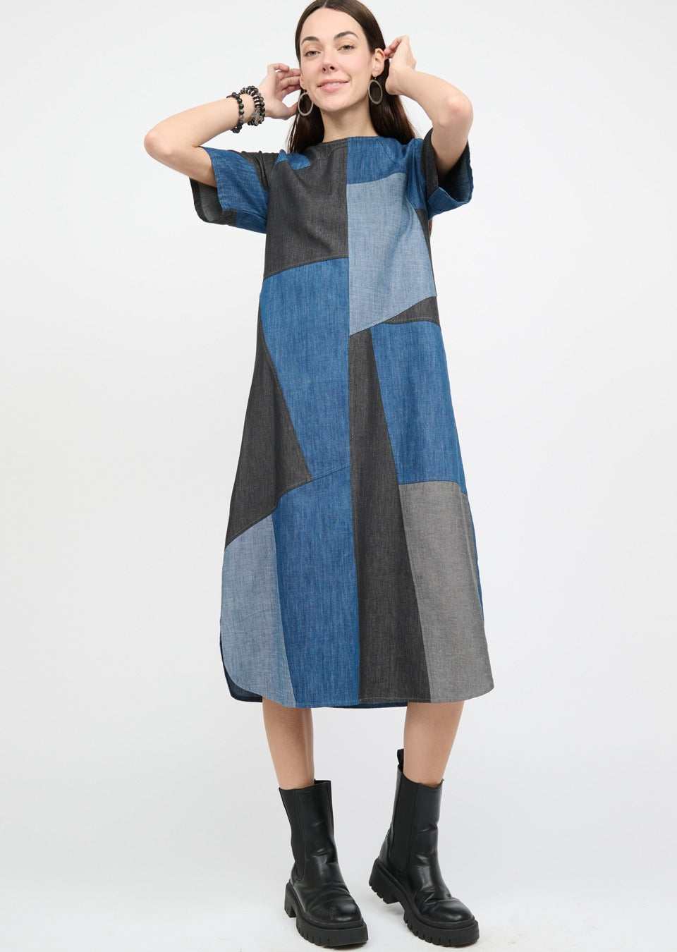 Uncle Frank Patterned Denim Midi Dress