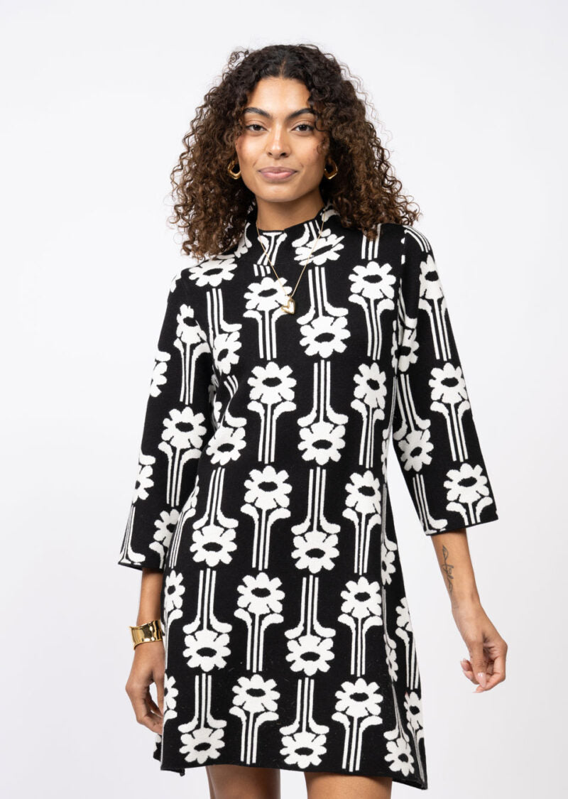 Uncle Frank Power Flower Knit Dress black and white