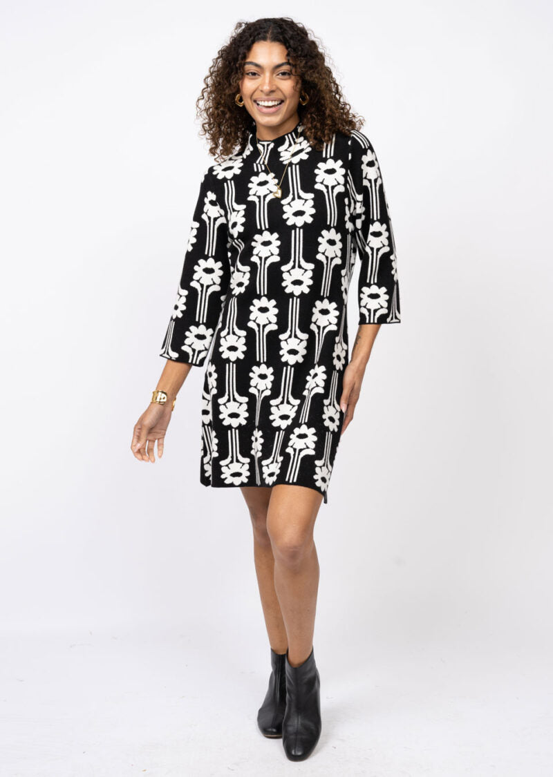 Uncle Frank Power Flower Knit Dress black and white